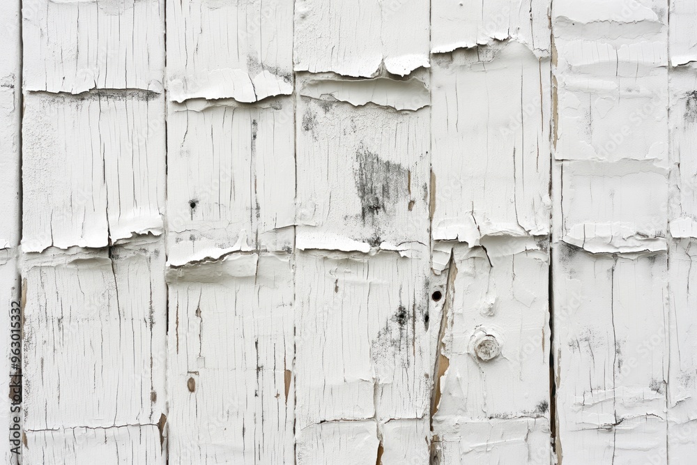 Poster weathered wooden wall with vertical planks showing signs of decay and peeling paint. old wood textur