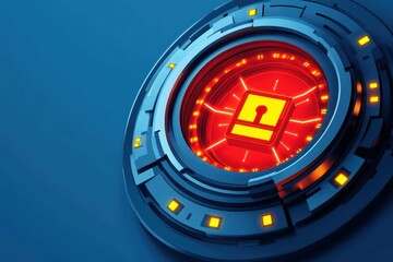 A clean, abstract design with a secure data vault, encircled by sharp, glowing lines representing encryption, symbolizing the protection of sensitive information through advanced security measures.