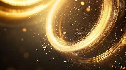 Obraz premium Abstract golden ring with glowing light effects, elegant circular design on dark background, perfect for luxury themes, digital art, and modern tech visuals, ideal for creating high-end backdrops in p