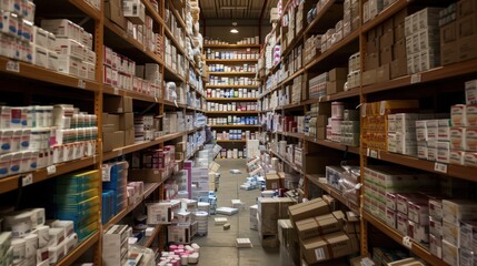 A warehouse filled with pharmaceutical products ready for distribution to pharmacies and hospitals