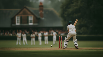 Cricket Player Batting at Wicket on Field