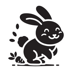 Black color vector silhouette Cute Cartoon Bunny with Carrot Illustration.