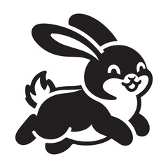 Black silhouette Cute rabbit run chasing carrot cartoon vector icon illustration animal sports icon concept isolated