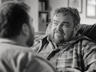 Fototapeta premium Intimate Conversation Between Men in Living Room