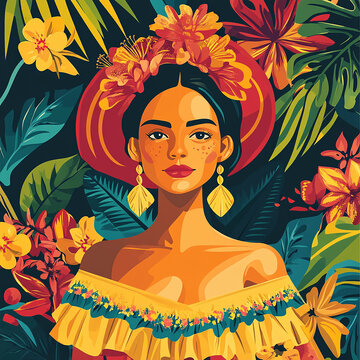 A woman in Hispanic Heritage Month traditional dress looking at the camera