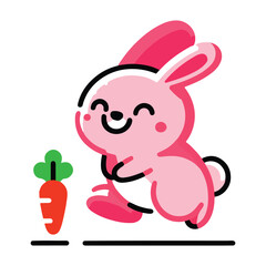 Adorable cartoon bunny hopping towards a carrot, cute playful animal illustration perfect for children's designs vector art style