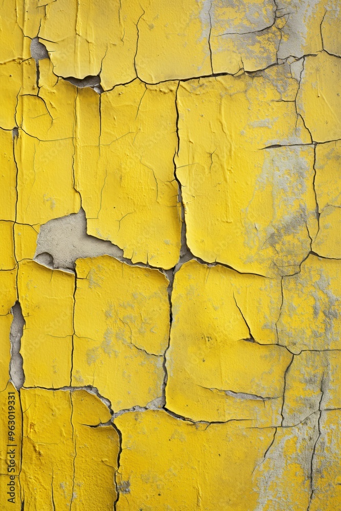 Poster old yellow weathered paint wall with peeling chipped surface, concrete panels, worn-out texture. clo