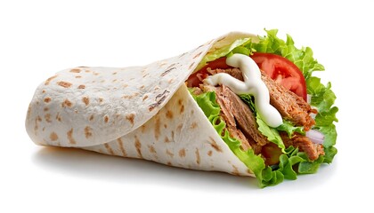 Fresh and Delicious Doner Kebab Wrap with Lettuce, Tomato, and Creamy Sauce