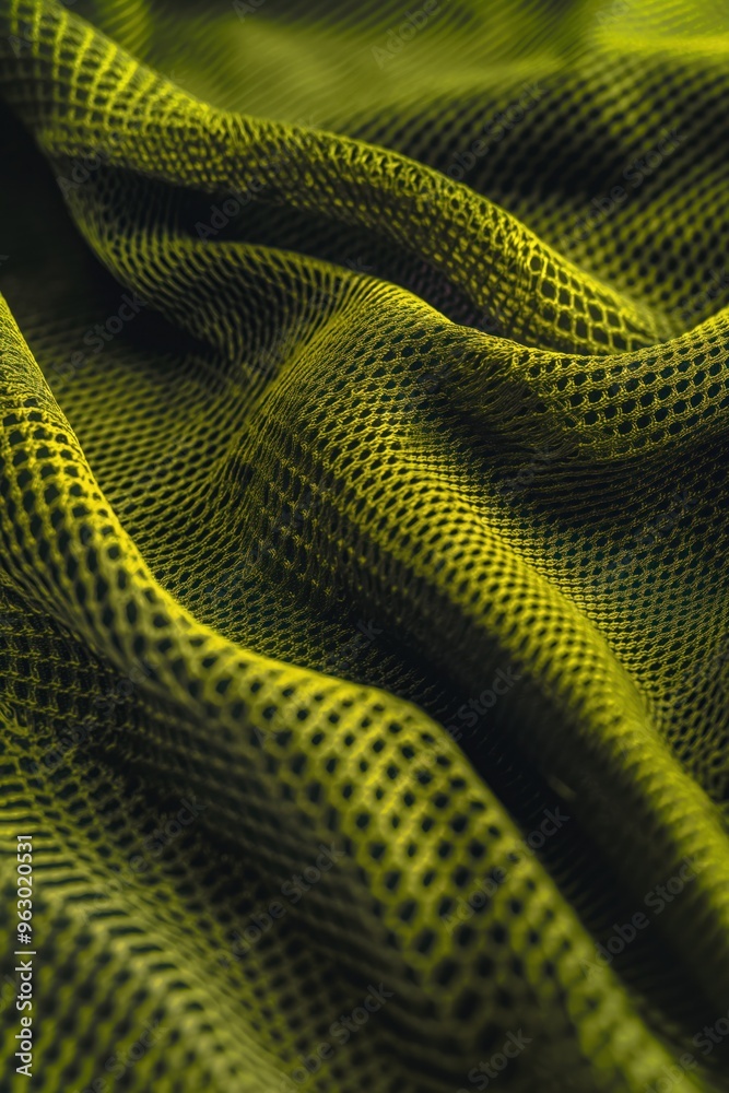 Poster yellow black fabric pattern close-up. textured synthetic material with grid holes adds depth. footba