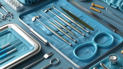 Fototapeta premium Artistic representation of a surgical procedure, illustrating the step-by-step process and tools used in a common operation.