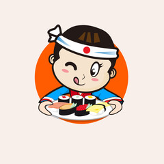 Japanese cartoon characters, sushi food, ramen cartoon mascot design, for culinary and other businesses, brand logos, stickers, cartoon identities, stickers, icons,