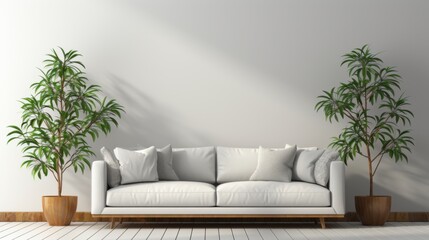 interior living room with white sofa and plant