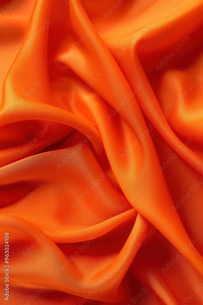 Aufkleber Vibrant orange fabric texture pattern background. Close-up view of orange clothing material with folds creases adding depth dimension. Warm inviting visual with subtle hints red yellow in background.