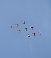 group of egyptian military planes in the sky
