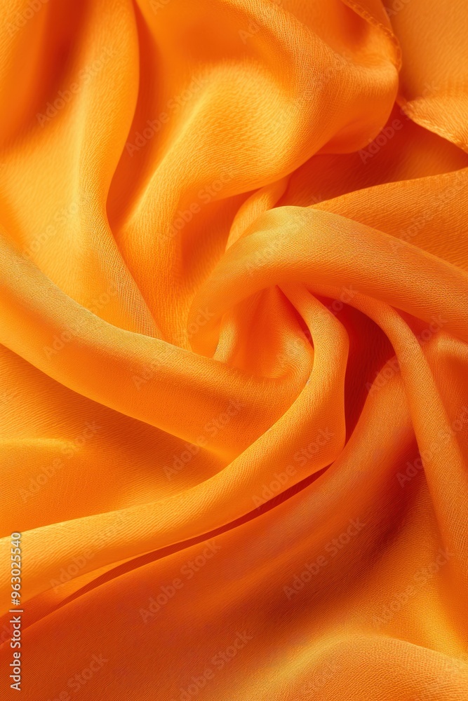 Aufkleber Vibrant orange fabric texture pattern close-up view crumpled folded dynamic movement. Slightly wrinkled adding sense of depth focus on color. No text objects blurred background emphasizing fabric.