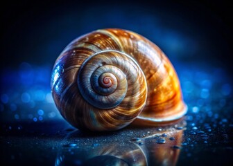 Macro Photography of Mollusks Moody Low-Light Shell Details Technical Focus On Soft Fleshy Colors Concept of Fragility in Nature Dark Blue Background