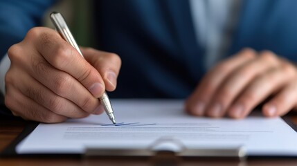 Business Executives Signing Contract in Professional Setting with Copy Space for Text in Ultra HD Resolution