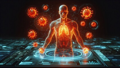 Digital Human Body Model with Virus Cells.
