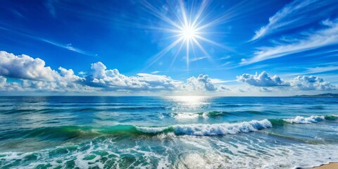 Midday sunshine bright clear blue skies open ocean waves