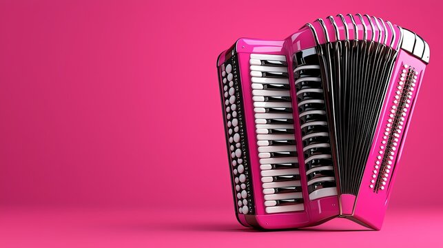 A vibrant pink accordion set against a vivid background, showcasing its intricate keys and unique charm for music lovers.