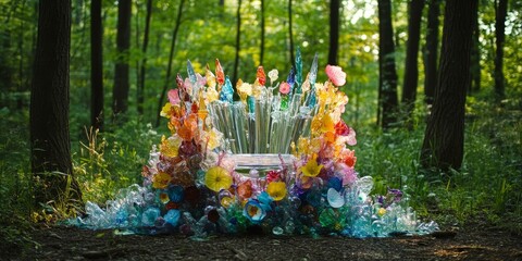 Fototapeta premium A colorful glass throne in the woods.