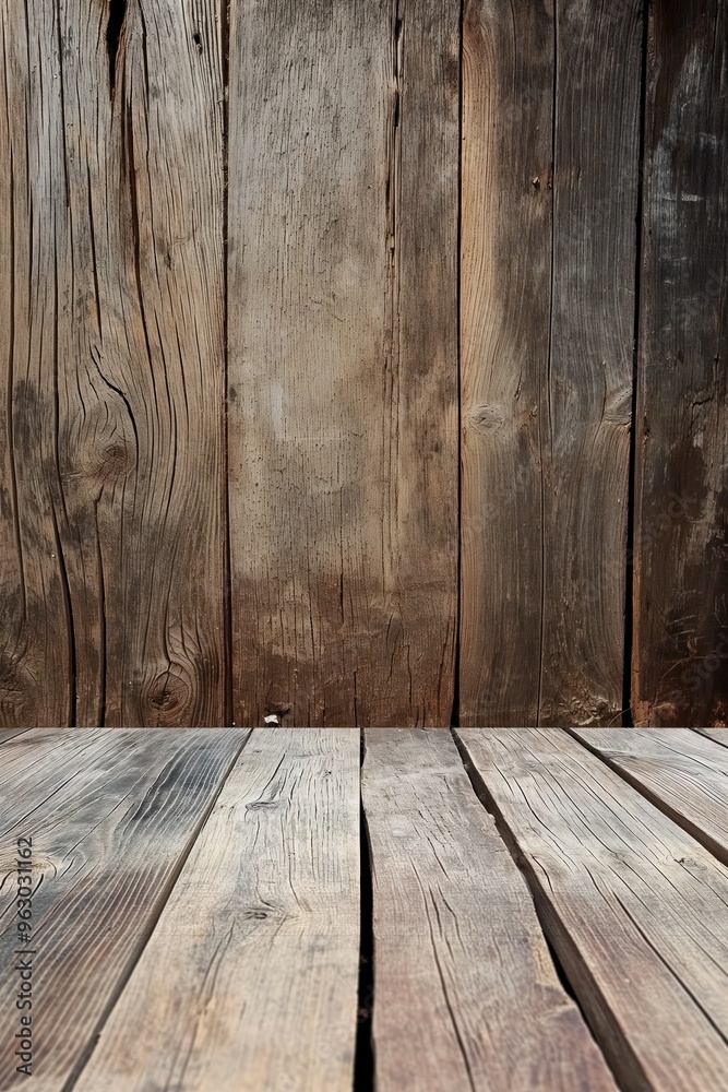 Poster Wooden wall texture features diagonal planks with unique grain patterns. Rustic appearance adds depth and dimension. Perfect background for design, decoration, or photography projects.