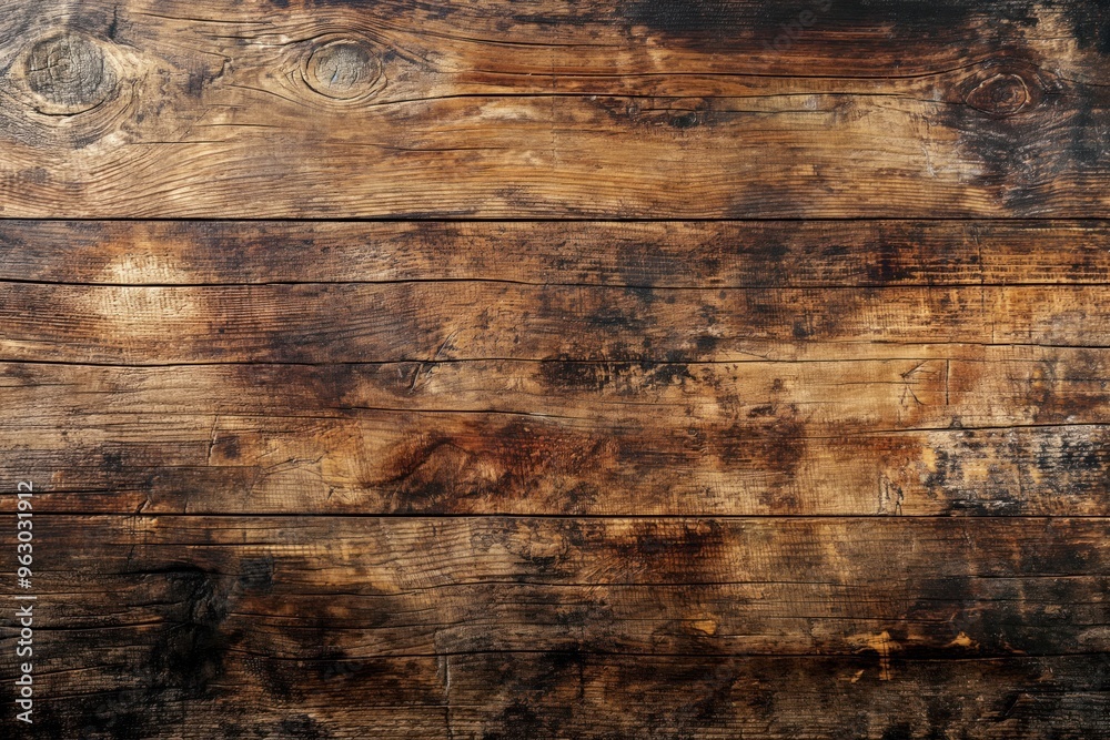 Aufkleber Wooden surface texture close-up. Dark brown wooden planks with unique grain patterns worn from age and use. Comprehensive view of wooden material from slightly elevated angle.