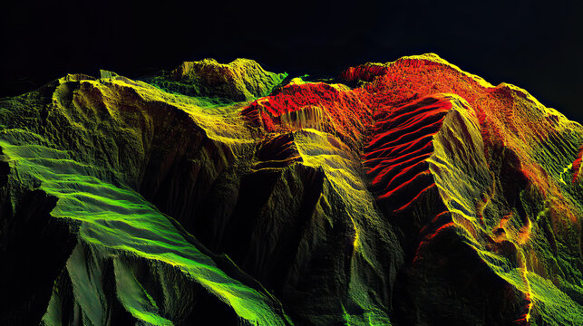 Technical aerial visual, 3D LiDAR GIS aerial map satellite scan model isolated, showing Gabala, Azerbaijan . Elevation, topography, render