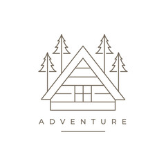 cabin house forest logo design line vector