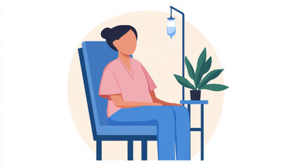 Medical staff administering chemotherapy, breast cancer awareness, flat design illustration