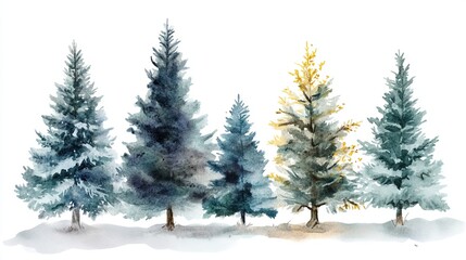 Fototapeta premium Watercolor Christmas Trees in Trendy Farmhouse Style for Holiday Decor