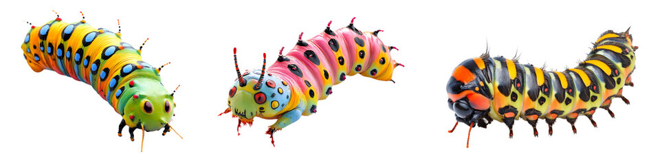 Fototapeta premium set of colorful caterpillar's Isolated on white or transparent background
