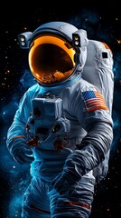An astronaut in space with a glowing visor and starry background, showcasing the essence of space exploration and adventure.