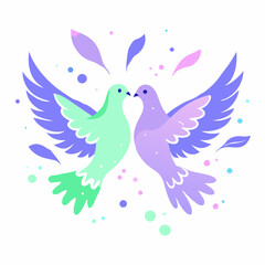 Obraz premium a pair of pigeons print, watercolor, artistic print for t-shirt, beautiful t-shirt, dreamy sticker print, soft and delicate pastel colors, watercolor paint splatters creating a whimsical style
