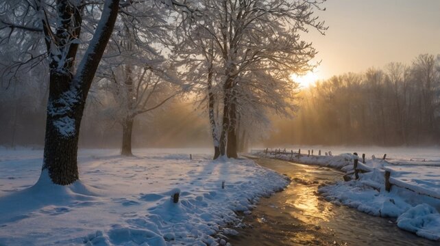 winter morning landscape of a quiet place