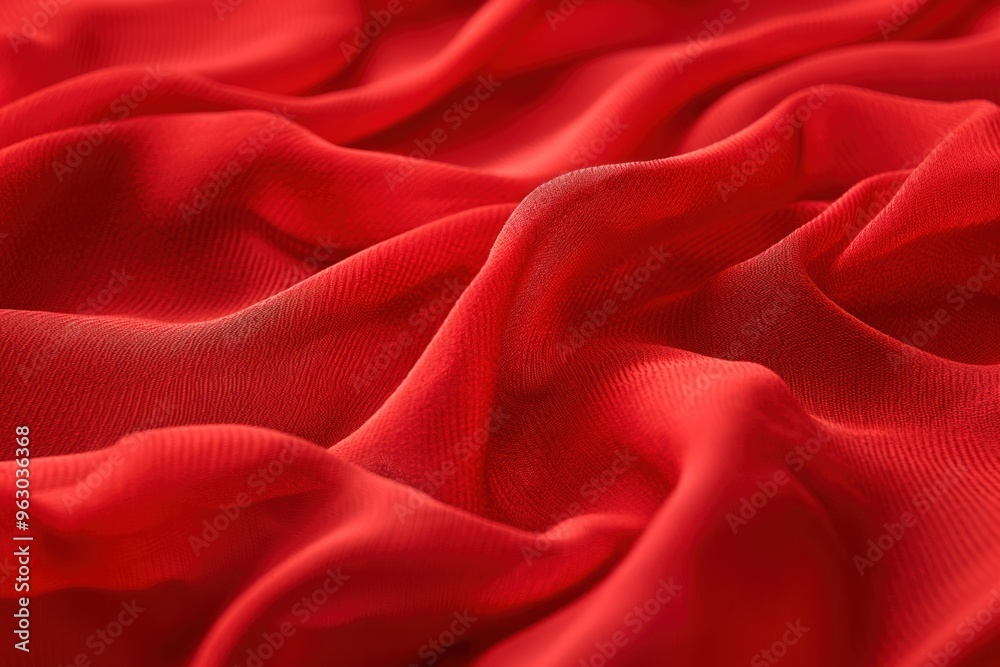 Poster Vibrant red fabric texture pattern close-up. Smooth fabric with slight wrinkles adds depth dimension. Red dominant color with subtle hints other colors background.
