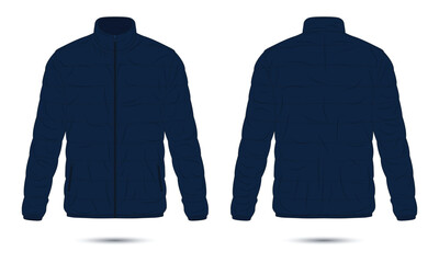 Dark blue outdoor puffer jacket mockup front and back view © Ancala