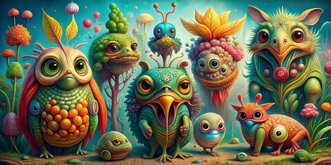 Quirky Playful Organ System Vector Style Mood Whimsical Fantastical Creatures Digital Painting
