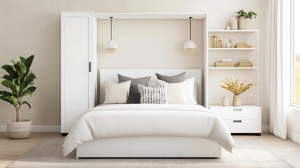 Bedroom with convertible furniture for multiple purposes, practical