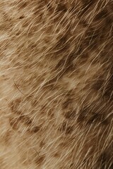 Fototapeta premium Close-up view of cat light brown fur with slightly darker texture. Densely packed strands create sense of movement and liveliness. Suggests daily activities. No text or countable objects visible.