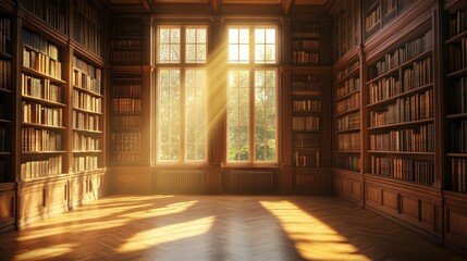 Sunbeams Illuminating a Grand Library