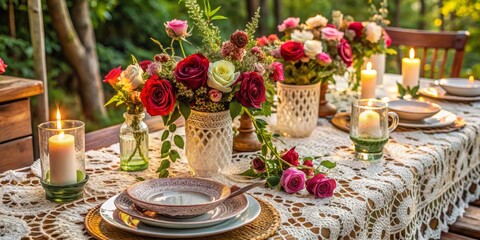 Rose garland lace tablecloth bohemian eclectic