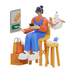 3d illustration Girl Enjoying Online Shopping Comfort