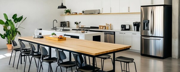 Industrial kitchen with dual-purpose dining and workspace, bold and functional