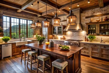 Fototapeta premium Rustic Charm Country Kitchen Lighting