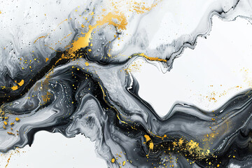 Obraz premium A painting of a black and gold swirl with gold specks,