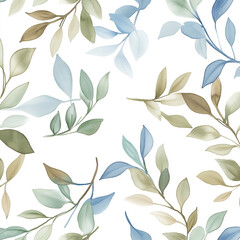 Elegant botanical pattern with soft pastel leaves on a white background 화이트 배경에 부드러운 파스텔 잎의 우아한 식물 패턴