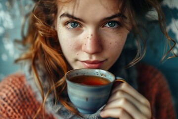 Woman with autoimmune disease drinking tea