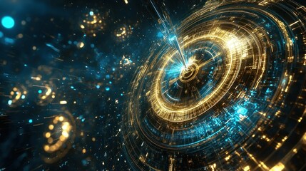 Abstract Digital Art with Golden Circles