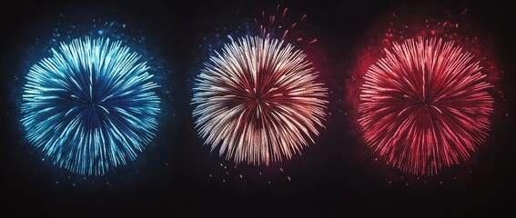 Fototapeta premium Vibrant 3D rendering of colorful fireworks display at night, New year party concept. 